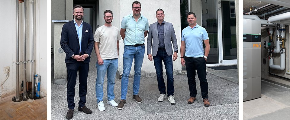 Vertreter von GUTMANN, TIGEWOSI und der Energieagentur Tirol bei der Besichtigung der Baustelle