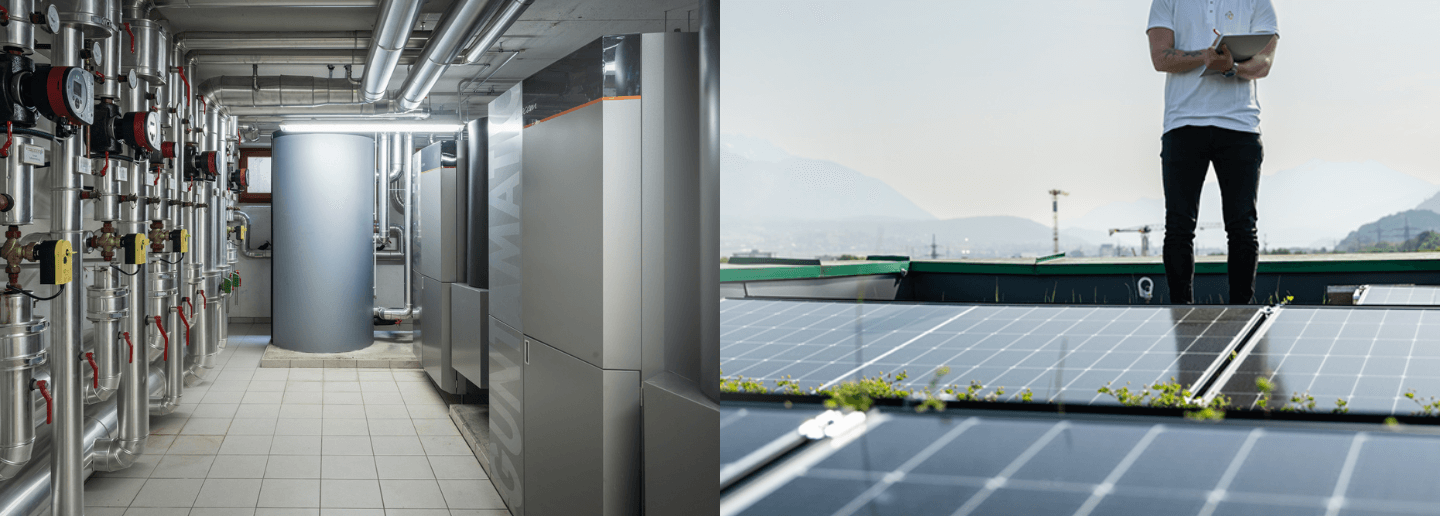 Heizungsraum und Photovoltaikanlage in einem Bild