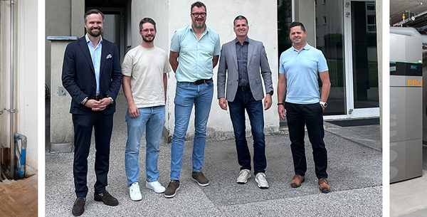 Vertreter von GUTMANN, TIGEWOSI und der Energieagentur Tirol bei der Besichtigung der Baustelle